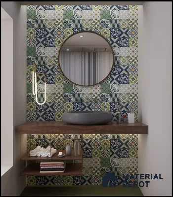 Moroccan Floor & Wall Tile TL 04670 E Florencia Flora Green 2 ft x 2 ft -  Porcelain Matte Finish 8 mm | Suitable for Kitchen, Bathroom, Dining Area | Please Expect a Slight Variation of Pattern