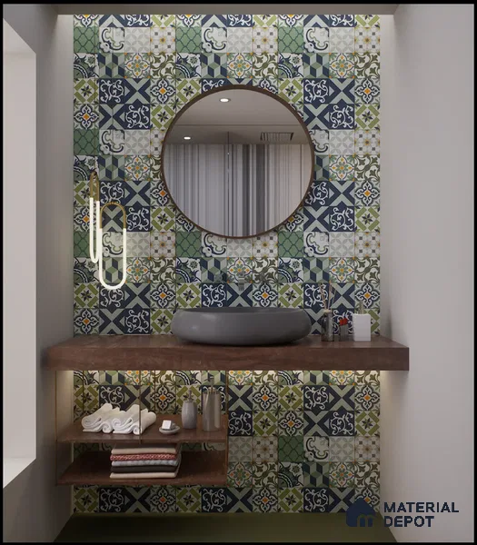 Moroccan Floor & Wall Tile TL 04670 E Florencia Flora Green 2 ft x 2 ft -  Porcelain Matte Finish 8 mm | Suitable for Kitchen, Bathroom, Dining Area | Please Expect a Slight Variation of Pattern