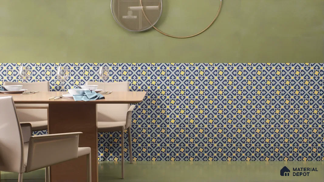 Moroccan Wall & Floor Tile TL 00911 Rangoli Green 2 ft x 2 ft Matte Finish Vitrified Tile | Please Expect a Slight Variation of Pattern | Suitable For Balcony, Kitchen, Dining Area