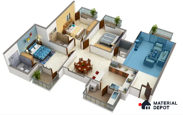 Floor Plan of Alpine ECO Doddanekundi 3 BHK apartment Bengaluru