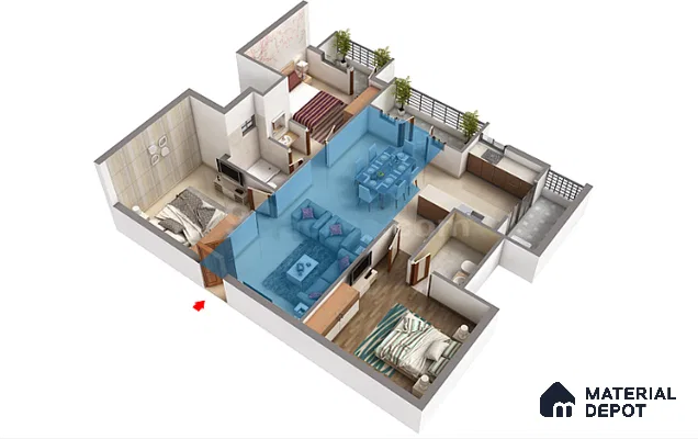 Modern Floor Plan with wooden flooring and glass dining table