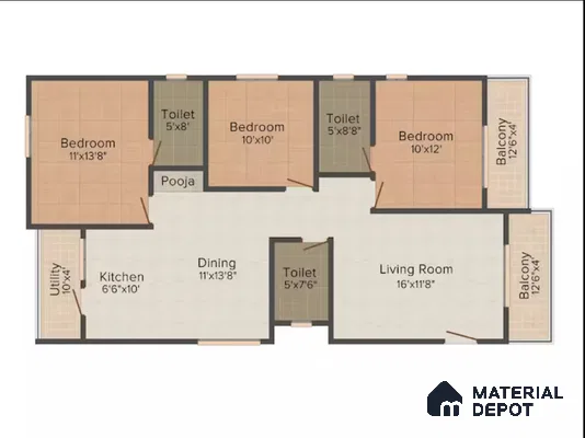 Floor Plan of Commanders Galaxy Thanisandra Main Road 3 BHK apartment Bengaluru