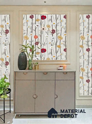 Modern foyer with floral patterned wallpaper and taupe matte laminate console in 3 BHK apartment DS Max Scarlet Ashirvad Colony Bengaluru