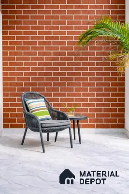 Modern balcony with brick look wall tiles and white marble floor tiles