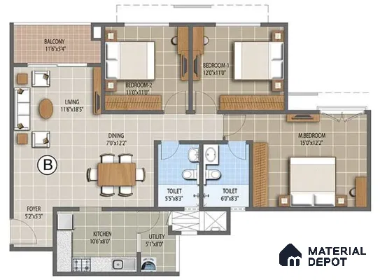 Floor Plan of Purva palm beach hennur 3 BHK apartment Bengaluru
