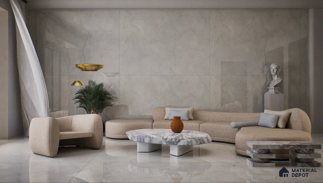 Large Format Marble Floor & Wall Tile TL 01478 Montana Steel 6 ft x 4 ft Glossy Finish Vitrified Tile - 9 mm | Suitable For Living Room, Bedroom, Office | Adhesive and Spacers Must be Used During Installation