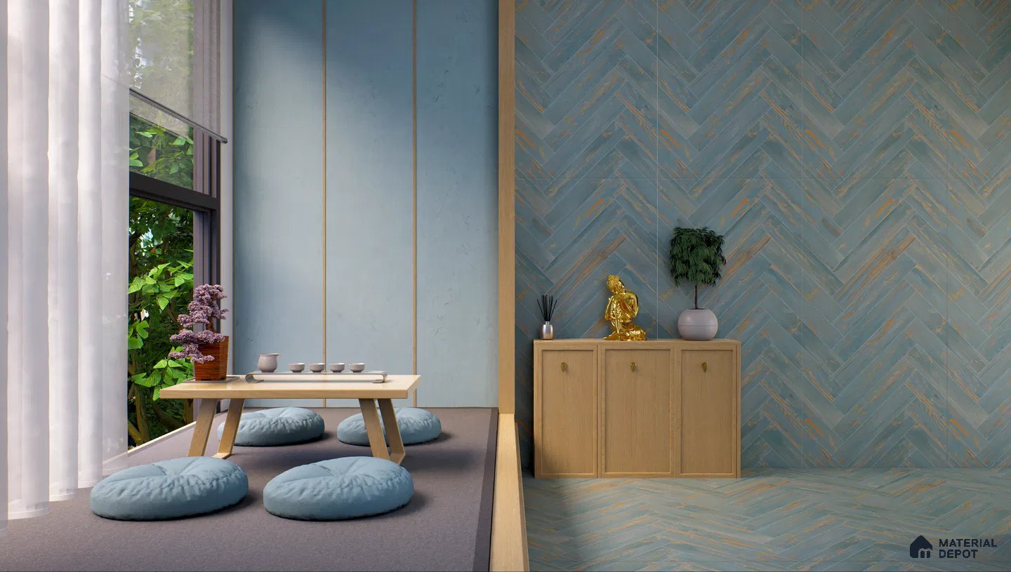 Tranquil Zen room featuring serene blue tones | Material Depot