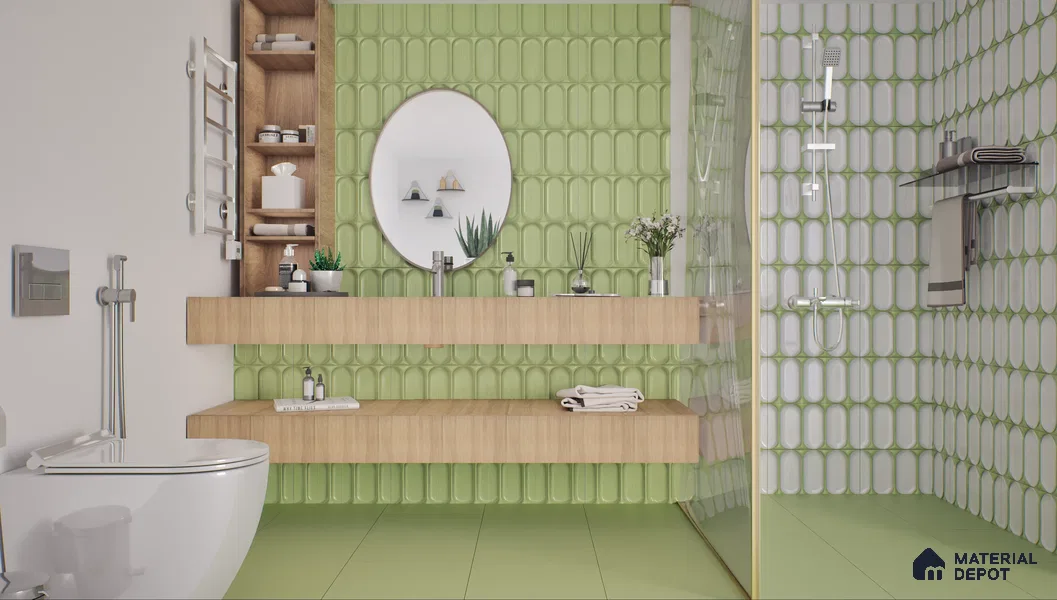 Plain Pastel Wall & Floor Tile TL 04920 P Estilo Retro Plain Olive Green 1 ft x 1 ft Ceramic Matte Finish - 9 mm | Suitable for Living Room, Dining, Bedroom, Foyer, Patio