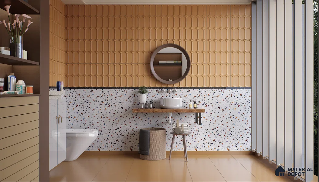 Faux Subway Wall Tile TL 04920 L Estilo Retro Capsule 2 Orange Ornato 1 ft x 1 ft Ceramic Matte Finish - 9 mm | Suitable for Highlighter Walls, Foyer, Bathroom, Kitchen Wall & Backsplashes | Please Expect a Slight Variation of Pattern