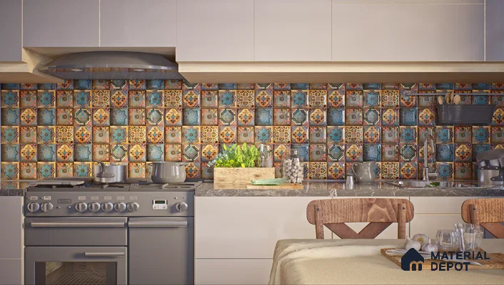 Moroccan Wall Tile TL 01453 B Piazza Elis Decor 1 ft x 1 ft Ceramic Glossy Finish Tile - 9 mm | Suitable for Bathroom, Kitchen & Balcony | Please Expect a Slight Variation of Pattern