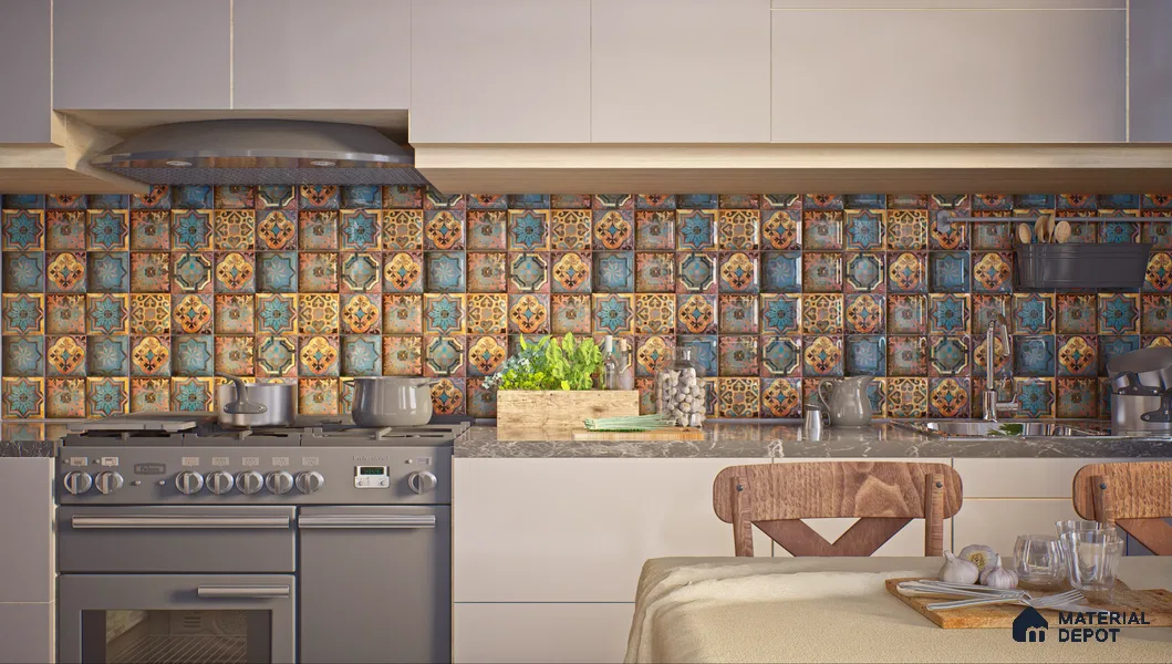 Moroccan Wall Tile TL 01453 B Piazza Elis Decor 1 ft x 1 ft Ceramic Glossy Finish Tile - 9 mm | Suitable for Bathroom, Kitchen & Balcony | Please Expect a Slight Variation of Pattern