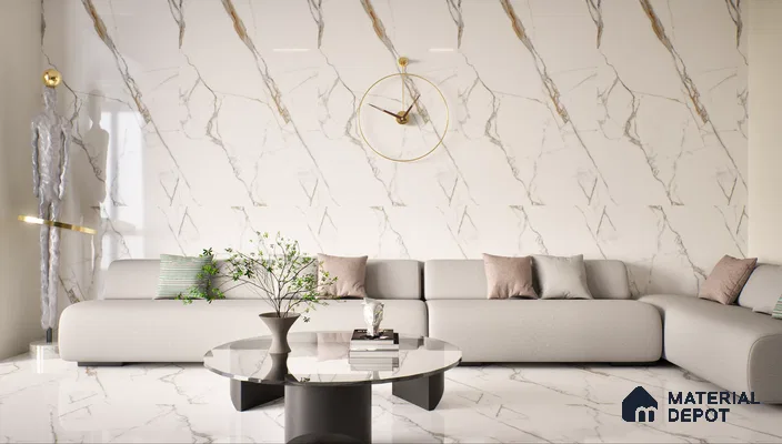 Large Format Marble Floor & Wall Tile TL 01470 Soul White 6 ft x 4 ft Glossy Finish Vitrified Tile - 9 mm | Suitable For Living Room, Bedroom, Office | Adhesive and Spacers Must be Used During Installation