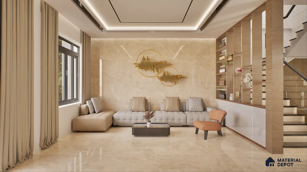 Marble Floor & Wall Large Format Tile TL 10069 Marlin Natural 6 ft x 4 ft Glossy Finish Vitrified Tile - 9 mm | Suitable for Living Room, Bedroom & Bathroom | Adhesive and Spacers Must be Used During Installation