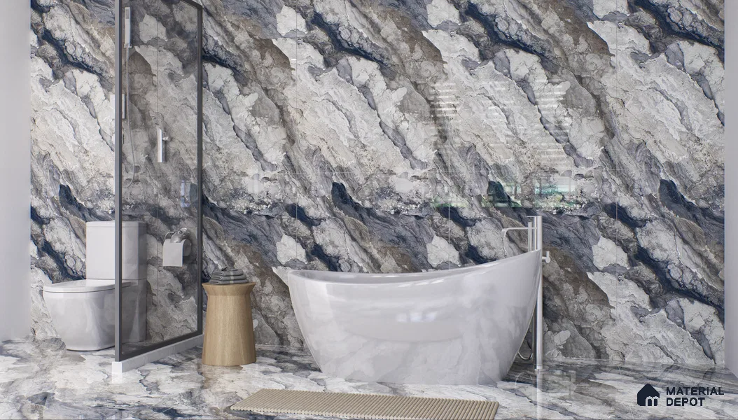Endless Marble Look Tile TL 11591 Avila Gris 5.2 ft x 2.6 ft Carving Matte Vitrified Tile - 9 mm)