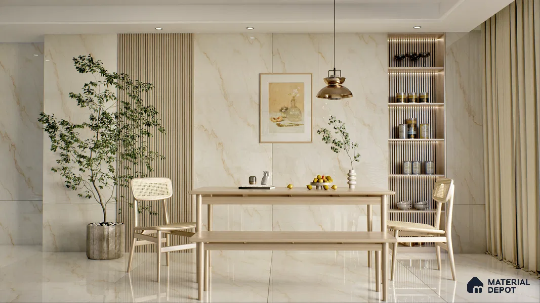 TL 11570 Endless Breccia Simless 6 ft x 4 ft Glossy Vitrified Tile - 10 mm | Adhesive and Spacers Must be Used During Installation