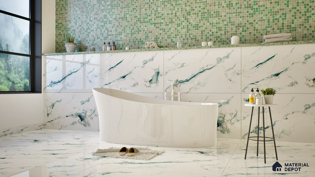 Marble Wall & Floor Tile TL 05145 Marblis Polar Mist 4 ft x 2 ft Vitrified Endless Glossy Finish - 9 mm (Random 4) | Suitable for Living Room, Bedroom & Bathroom