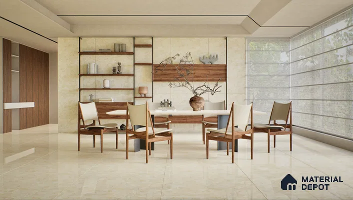 Budget Friendly Large Format Marble Floor & Wall Tile TL 01461 A Aspire Beige 6 ft x 4 ft Glossy Finish Vitrified Tile - 9 mm | Suitable For Living Room, Bedroom, Office | Adhesive and Spacers Must be Used During Installation