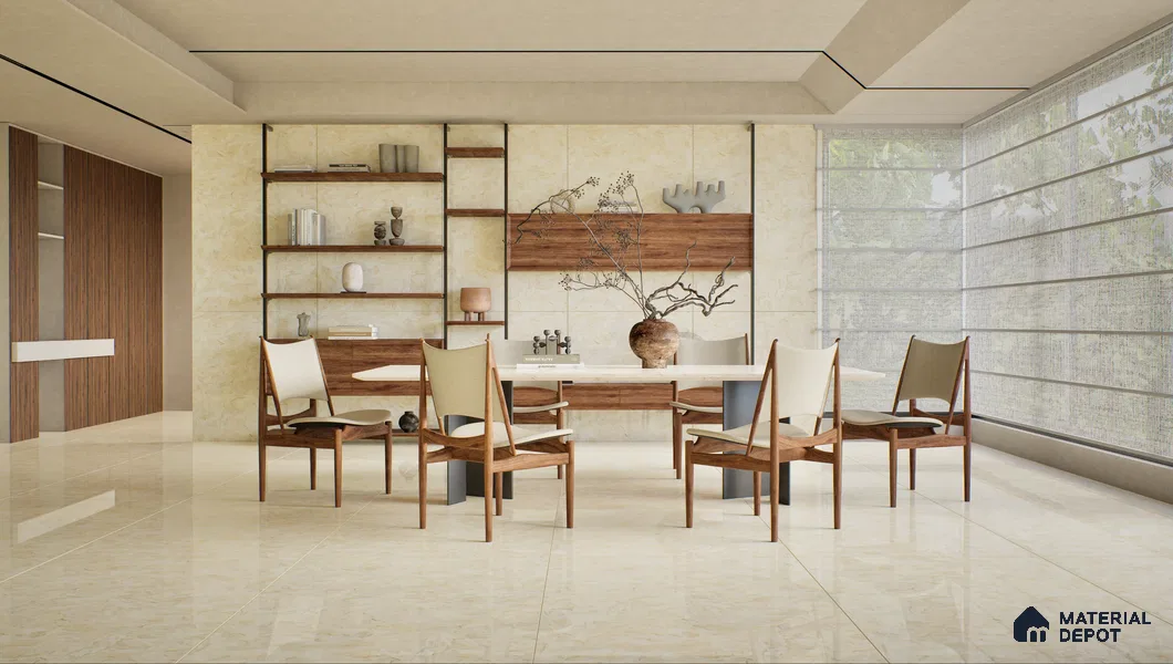 Budget Friendly Large Format Marble Floor & Wall Tile TL 01461 A Aspire Beige 6 ft x 4 ft Glossy Finish Vitrified Tile - 9 mm | Suitable For Living Room, Bedroom, Office | Adhesive and Spacers Must be Used During Installation