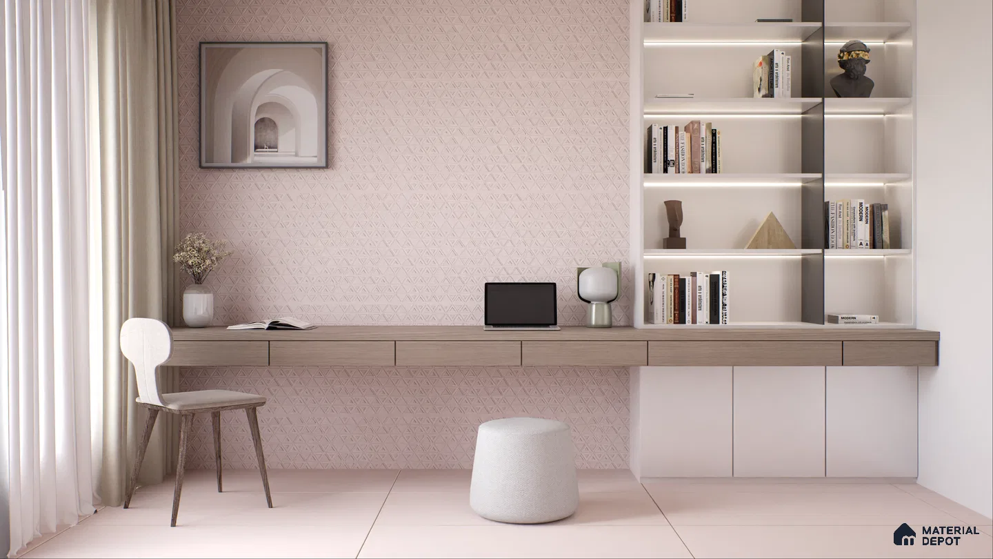 Minimalist Home Office with Soft Pink Accents | Material Depot