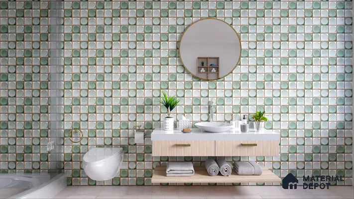Faux Subway Wall Tile TL 04918 D Esfera Decor 2 Circle Satvario Verde 1 ft x 1 ft Ceramic Matte Finish - 9 mm | Suitable for Highlighter Walls, Foyer, Bathroom, Kitchen Wall & Backsplashes | Please Expect a Slight Variation of Pattern