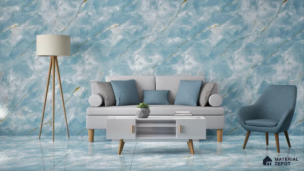TL 00634 Blue 2 ft x 4 ft Glossy Finish Endless Vitrified Floor & Wall Tile - 9 mm