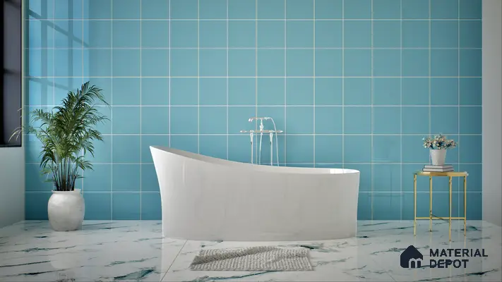 Subway Wall Tile TL 00055 F 4 x 4 inch T Blue Plain Glossy Finish Ceramic Wall Tile - 5.8 mm | Suitable For Restaurant, Bathroom, Kitchen