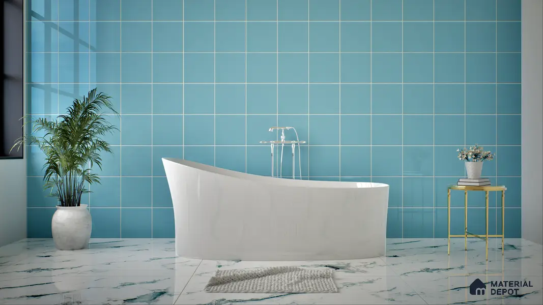 Subway Wall Tile TL 00055 F 4 x 4 inch T Blue Plain Glossy Finish Ceramic Wall Tile - 5.8 mm | Suitable For Restaurant, Bathroom, Kitchen