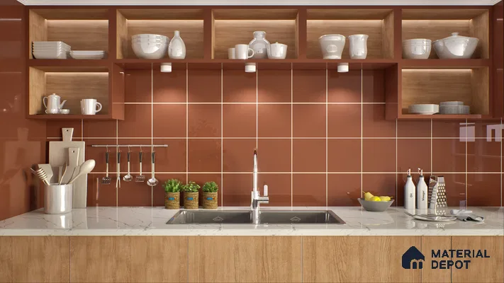 Subway Wall Tile TL 00055 M 4 x 4 inch Red Brown Plain Glossy Finish Ceramic Wall Tile - 5.8 mm | Suitable For Restaurant, Bathroom, Kitchen