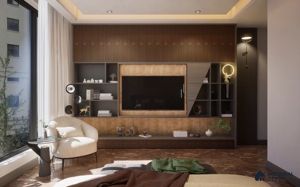 Brown Wooden Louver 2015 Zingana 8 ft x 4.9 inch Charcoal Panel - 12 mm | Suitable for Feature Wall, TV Unit & Living Room | Width is Subjected to 5% Variation
