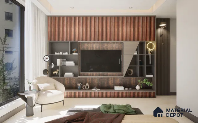 Brown Wooden Louver 2018 Vino 8 ft x 4.9 inch Charcoal Panel - 12 mm | Suitable for Feature Wall, TV Unit & Living Room | Width is Subjected to 5% Variation