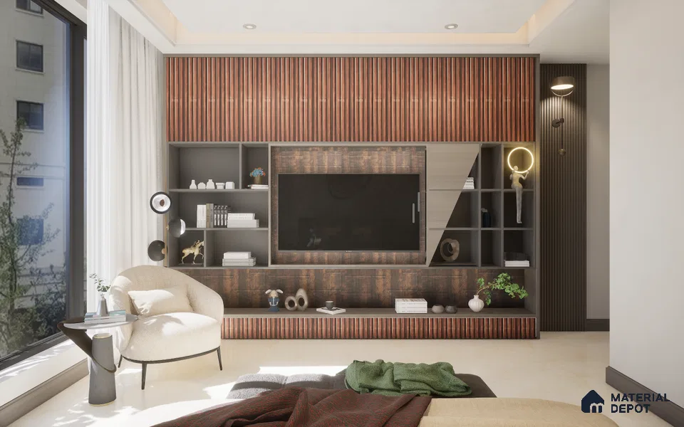 Brown Wooden Louver 2018 Vino 8 ft x 4.9 inch Charcoal Panel - 12 mm | Suitable for Feature Wall, TV Unit & Living Room | Width is Subjected to 5% Variation