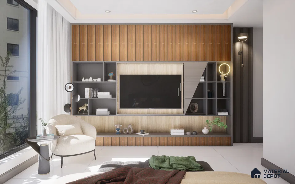 Brown Wooden Louver 2001 Nogal 8 ft x 4.9 inch Charcoal Panel - 12 mm | Suitable for Feature Wall, TV Unit & Living Room | Width is Subjected to 5% Variation