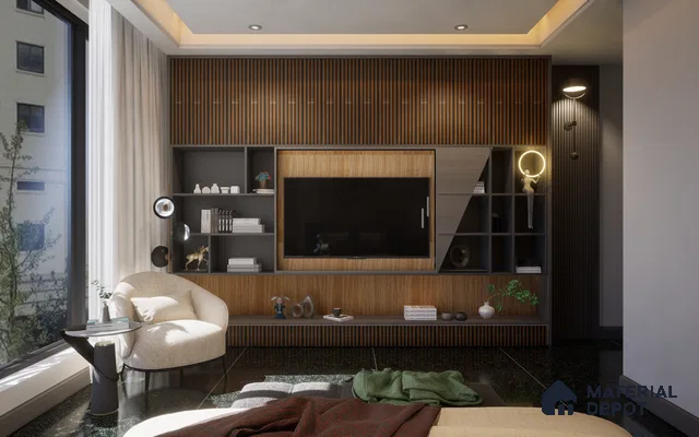 Brown Wooden Louver 2003 Nogal 8 ft x 4.9 inch Charcoal Panel - 12 mm | Suitable for Feature Wall, TV Unit & Living Room | Width is Subjected to 5% Variation
