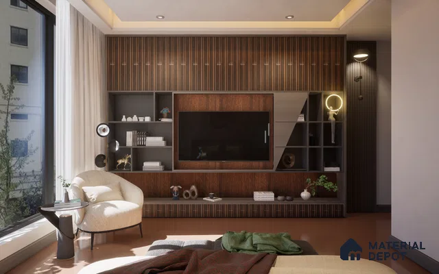 Brown Leather Louver 2020 Azabache 8 ft x 4.9 inch Charcoal Panel - 12 mm | Suitable for Feature Wall, TV Unit & Living Room | Width is Subjected to 5% Variation