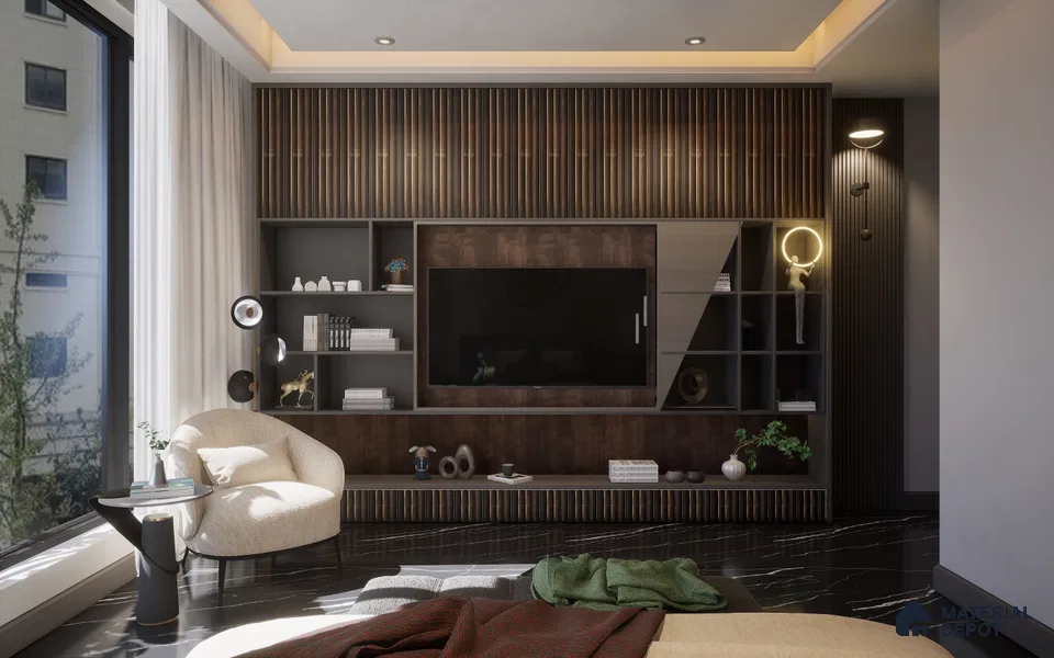 Brown Wooden Louver 2017 Oxidar 8 ft x 4.9 inch Charcoal Panel - 12 mm | Suitable for Feature Wall, TV Unit & Living Room | Width is Subjected to 5% Variation