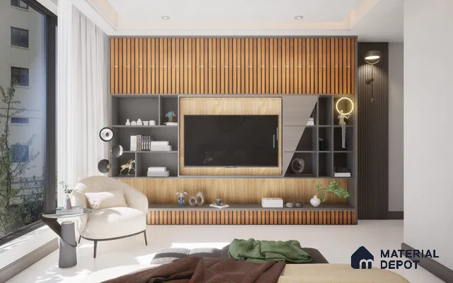 Brown Wooden Louver 2002 Nogal 8 ft x 4.9 inch Charcoal Panel - 12 mm | Suitable for Feature Wall, TV Unit & Living Room | Width is Subjected to 5% Variation