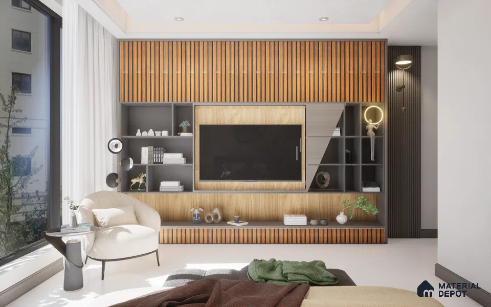 Brown Wooden Louver 2002 Nogal 8 ft x 4.9 inch Charcoal Panel - 12 mm | Suitable for Feature Wall, TV Unit & Living Room | Width is Subjected to 5% Variation