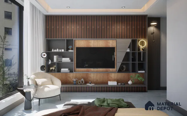 Brown Wooden Louver 2008 Noce Italiano 8 ft x 4.9 inch Charcoal Panel - 12 mm | Suitable for Feature Wall, TV Unit & Living Room | Width is Subjected to 5% Variation