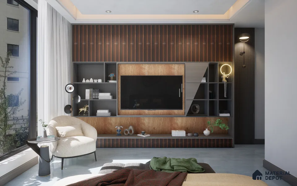 Brown Wooden Louver 2008 Noce Italiano 8 ft x 4.9 inch Charcoal Panel - 12 mm | Suitable for Feature Wall, TV Unit & Living Room | Width is Subjected to 5% Variation