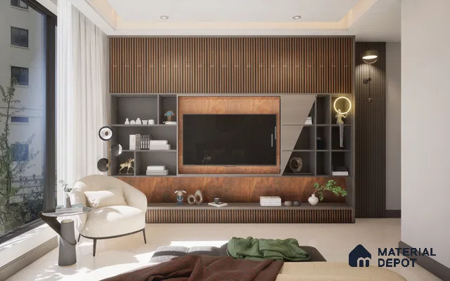 Brown Wooden Louver 2011 Rey de Madera 8 ft x 4.9 inch Charcoal Panel - 12 mm | Suitable for Feature Wall, TV Unit & Living Room | Width is Subjected to 5% Variation