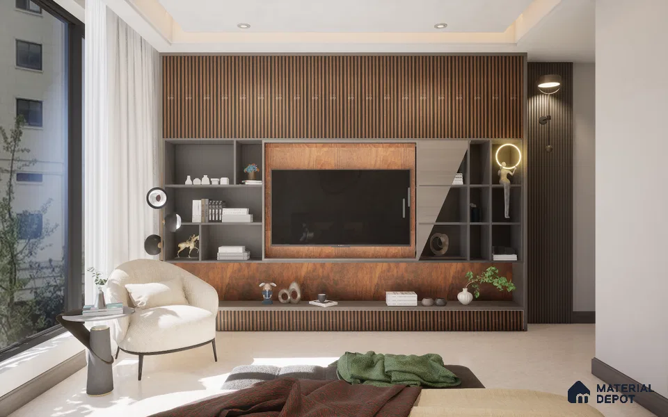 Brown Wooden Louver 2011 Rey de Madera 8 ft x 4.9 inch Charcoal Panel - 12 mm | Suitable for Feature Wall, TV Unit & Living Room | Width is Subjected to 5% Variation