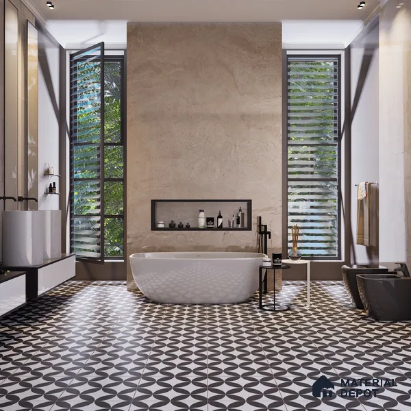 Moroccan Monochrome Wall & Floor Tile TL 11137 Noir Orbit 1 ft x 1 ft Ceramic Matte Finish Tile - 10 mm | Suitable For Kitchen, Bathroom, Balcony