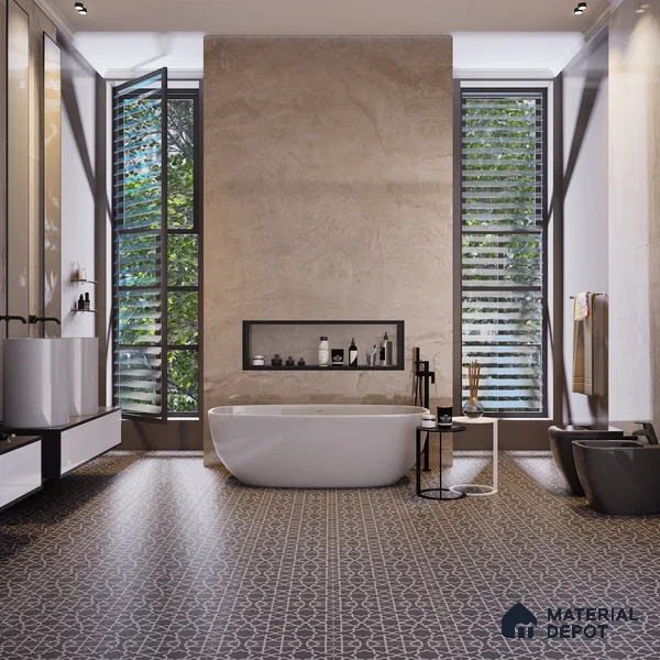 Moroccan Tile TL 08032 Seoni Black Black 2 ft x 2 ft Vitrified Matte Finish - 9 mm | Suitable For Kitchen Backspash, Accent/Feature Wall, Dining Area | Please Expect a Slight Variation of Pattern