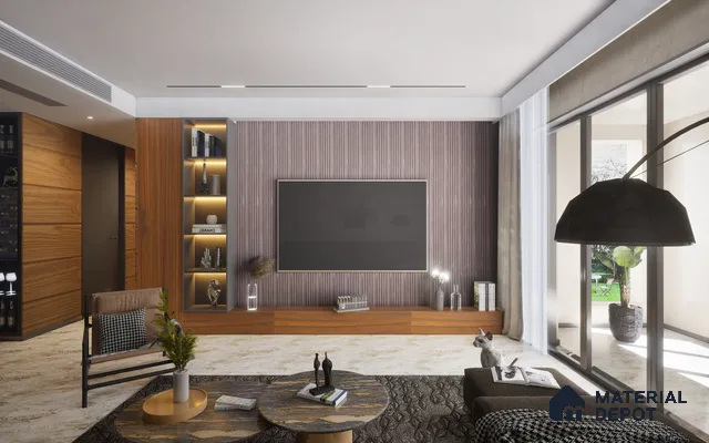 Brown Marble Louver 7803 9 ft x 4.8 inch Charcoal Panel - 12 mm | Suitable for Feature Wall, TV Unit & Living Room | Width is Subjected to 5% Variation