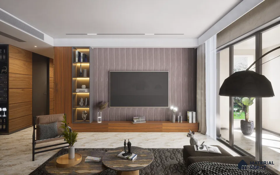 Brown Marble Louver 7803 9 ft x 4.8 inch Charcoal Panel - 12 mm | Suitable for Feature Wall, TV Unit & Living Room | Width is Subjected to 5% Variation