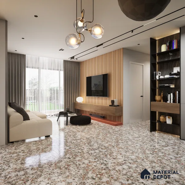 Terrazzo Wall & Floor Tile TL 10905 B Confetti Terazzo Grey 2 ft x 2 ft Matte Finish Vitrified Parking Tile - 9 mm | 8 Random Design | Suitable For Living Room, Bathroom, Kitchen