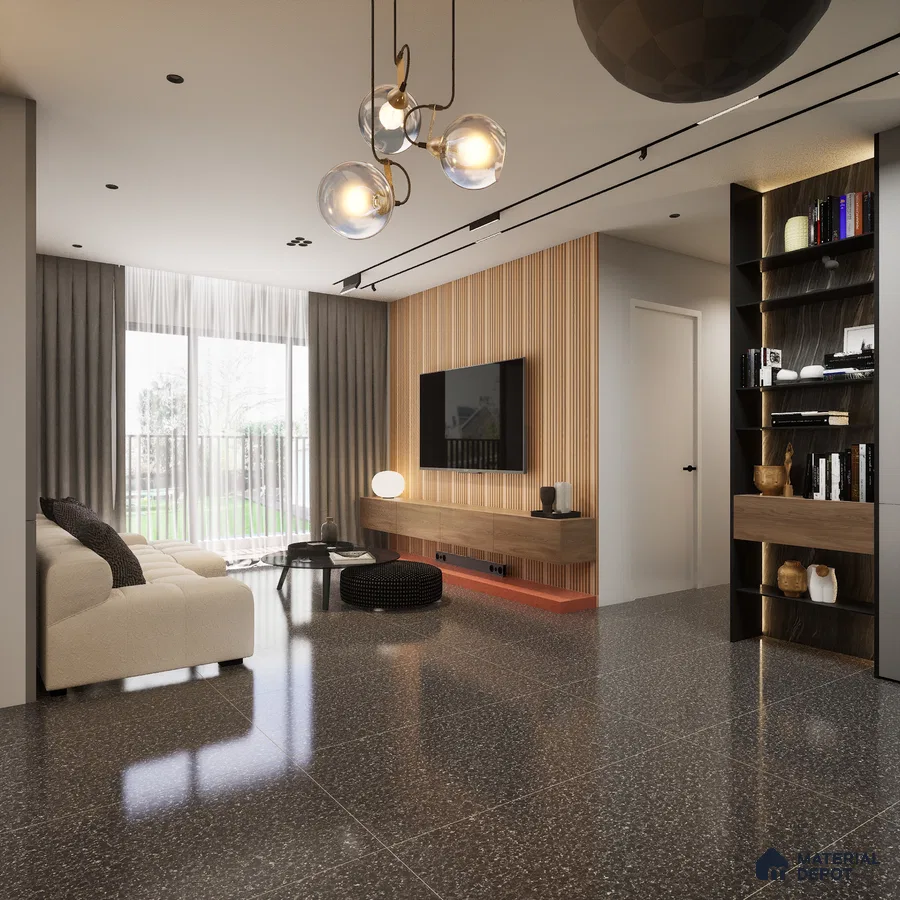 Marshel Black 1200x600 mm Lapato Surface GVT Tile - 9 mm | Material Depot