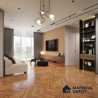 Murfi Brown 1200x600 mm Harringbone Surface GVT Tile - 9 mm | Material Depot