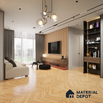 Murfi Pine 1200x600 mm Harringbone Surface GVT Tile - 9 mm | Material Depot