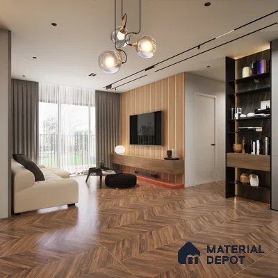 Murfi Wenge 1200x600 mm Harringbone Surface GVT Tile - 9 mm | Material Depot